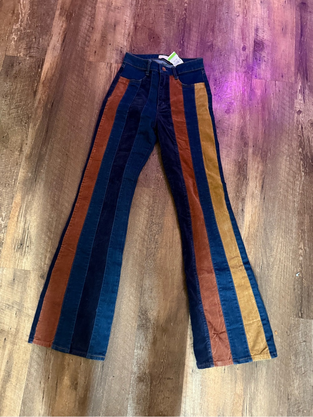 Altar'd State Navy, Rust & Mustard Striped Wide-Leg Jeans